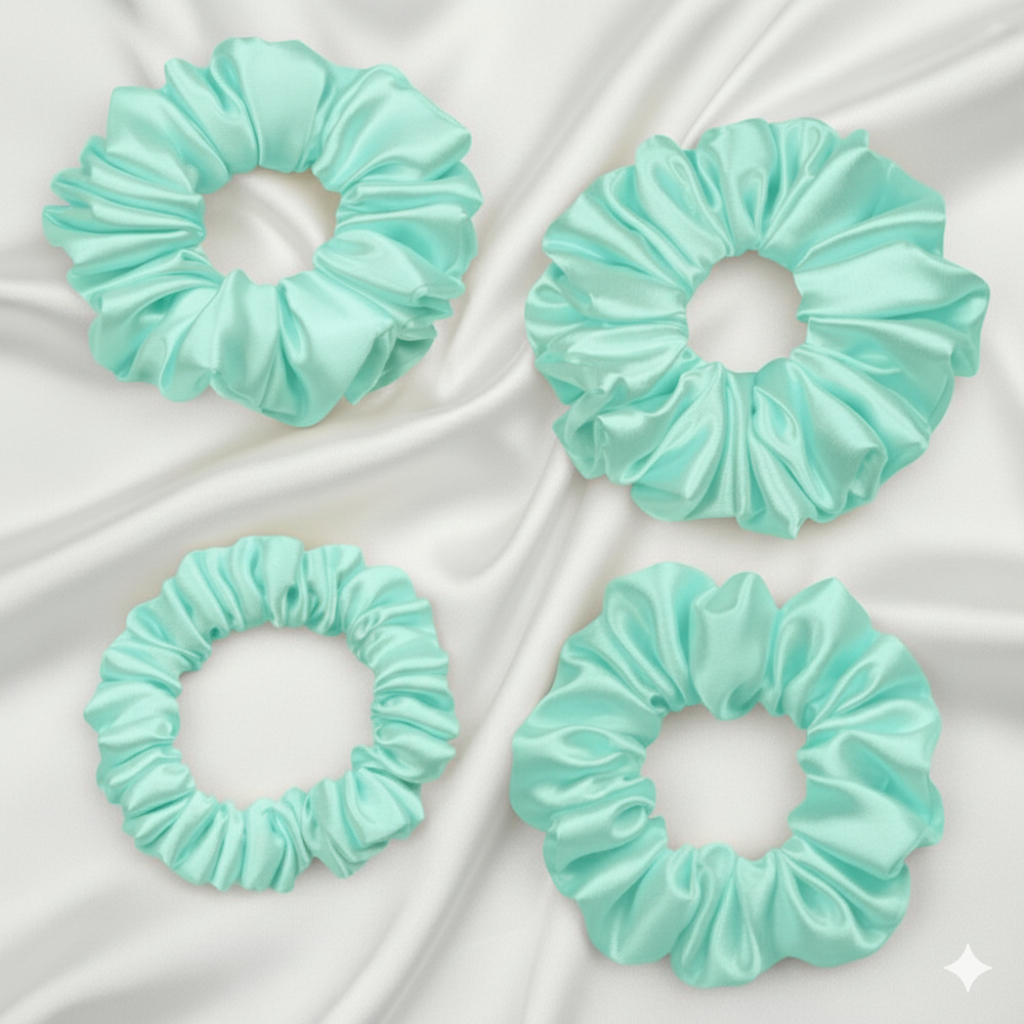 Ekai Scrunchies in Tiffrany Blue | premium Satin Scrunchies | Skinny | Mini | L | XL - Image 5