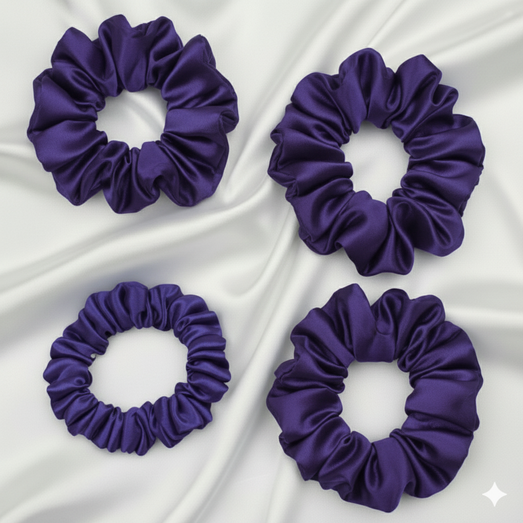 Ekai Scrunchies in Violet Blue | premium Satin Scrunchies | Skinny | Mini | L | XL - Image 5