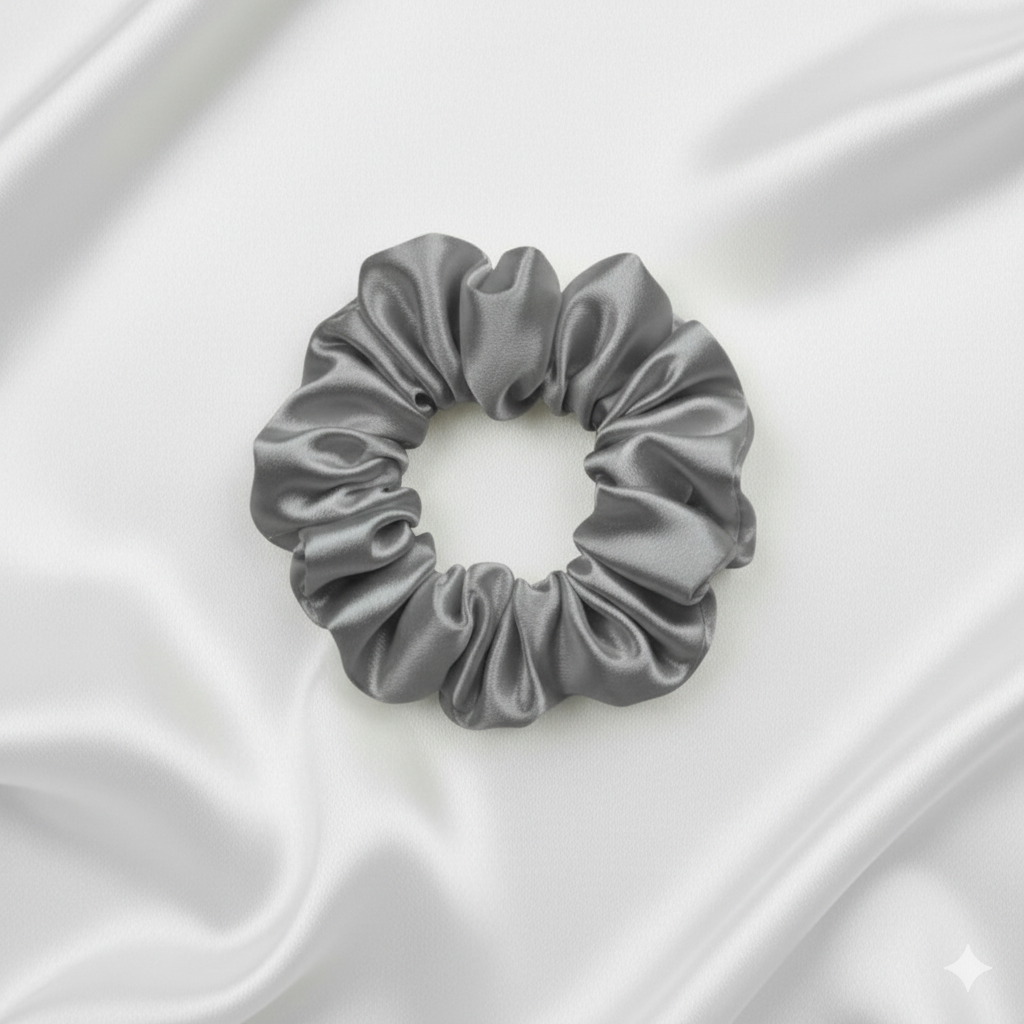 Ekai Scrunchies in Slate Grey | premium Satin Scrunchies  Skinny | Mini | L | XL - Image 4
